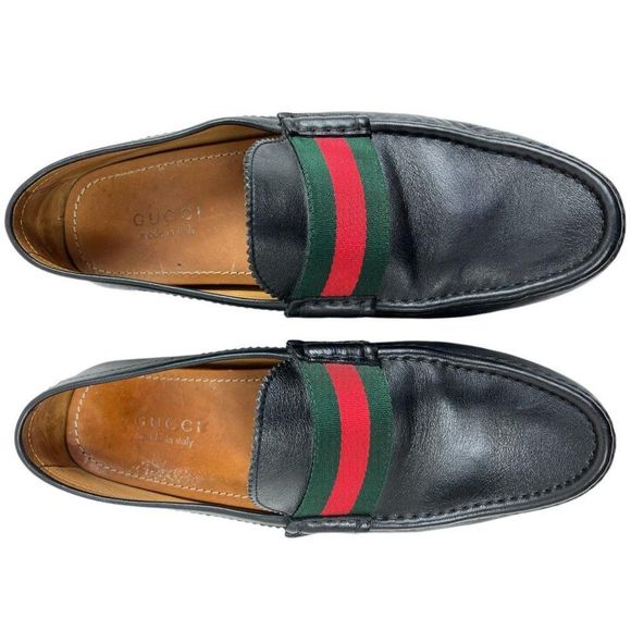 GUCCI Men's Black Drivers Leather Web Trim Slip On Loafers Size 10 - Picture 7 of 12